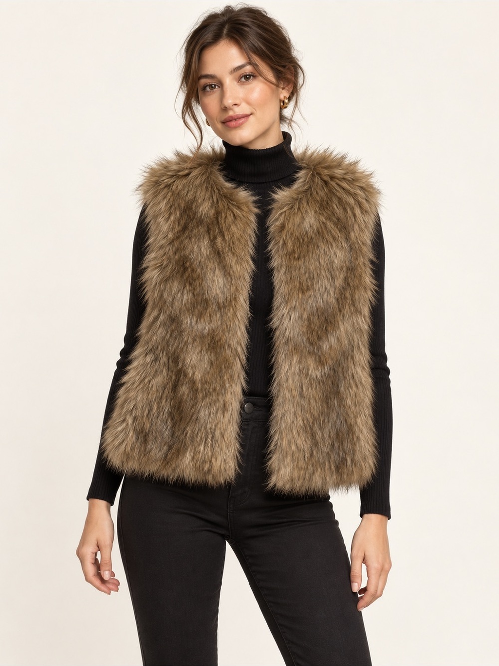 Tanming Brown Faux Fur Vest Size Small NWT